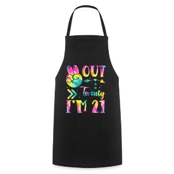Peace Out Twenty J’ai 21 | Tie Dye sur le thème - Tablier de cuisine - noir - Devant - AI Model Male 185 dark (185cm)