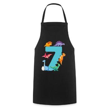 7e anniversaire | Chemise d’anniversaire de dinosaure | - Tablier de cuisine - noir - Devant - AI Model Male 185 dark (185cm)