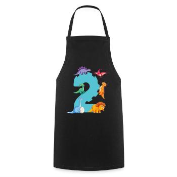 2ème anniversaire | Chemise d’anniversaire de dinosaure | - Tablier de cuisine - noir - Devant - AI Model Male 185 dark (185cm)