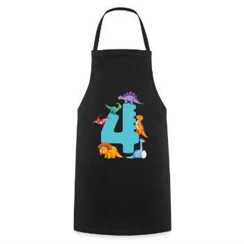 4ème anniversaire | Chemise d’anniversaire de dinosaure | - Tablier de cuisine - noir - Devant - AI Model Male 185 dark (185cm)
