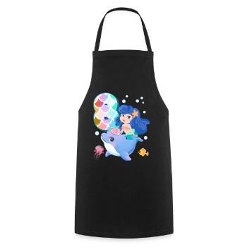 8th birthday | Mermaid Birthday | - Cooking Apron - black - Front - AI Model Male 185 dark (185cm)