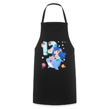 12th birthday | Mermaid Birthday | - Cooking Apron - black - Front - AI Model Male 185 dark (185cm)