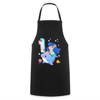 1st Birthday | Mermaid Birthday | - Cooking Apron - black - Front - AI Model Male 185 dark (185cm)