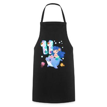 11th Birthday | Mermaid Birthday | - Cooking Apron - black - Front - AI Model Male 185 dark (185cm)