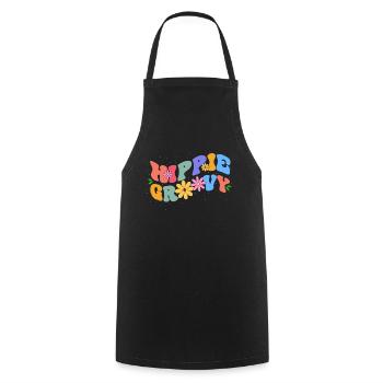 Hippie Groovy Bloom Floral Thème Loisirs Colorés - Tablier de cuisine - noir - Devant - AI Model Male 185 dark (185cm)