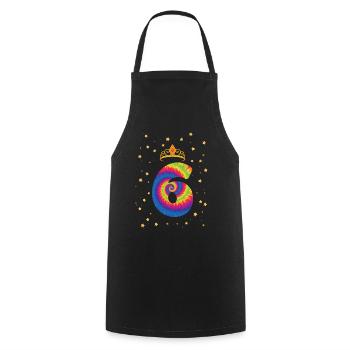 6th birthday Krone | Tie Dye Themed Birthday | - Cooking Apron - black - Front - AI Model Male 185 dark (185cm)
