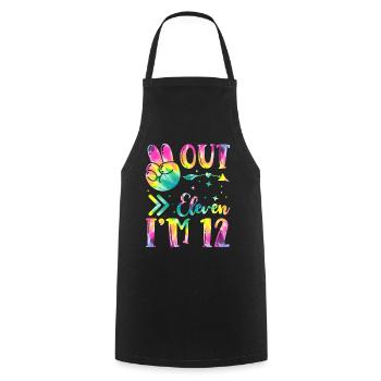 Peace Out Eleven I'm 12 | Tie Dye Themed - Cooking Apron - black - Front - AI Model Male 185 dark (185cm)