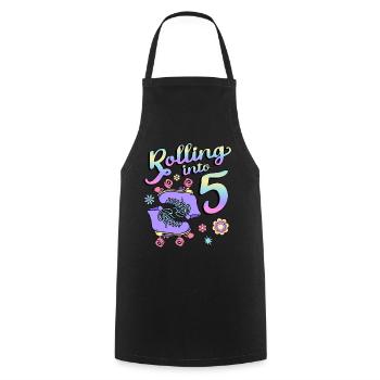 Rolling Into 5 Roller Skaters Floral 5th Year - Cooking Apron - black - Front - AI Model Male 185 dark (185cm)