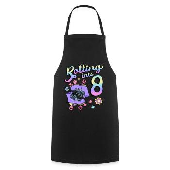 Rolling Into 8 Roller Skaters Floral 8th Year - Cooking Apron - black - Front - AI Model Male 185 dark (185cm)