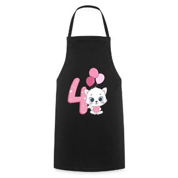 Chaton 4ème anniversaire | Chemise d’anniversaire chat | - Tablier de cuisine - noir - Devant - AI Model Male 185 dark (185cm)