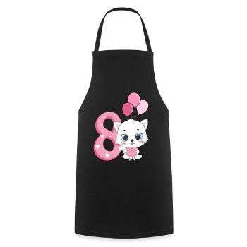 Chaton 8e anniversaire | Chemise d’anniversaire chat | - Tablier de cuisine - noir - Devant - AI Model Male 185 dark (185cm)