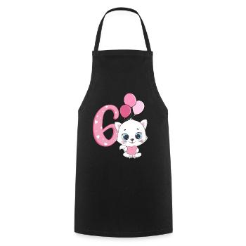 Chaton 6ème anniversaire | Chemise d’anniversaire chat | - Tablier de cuisine - noir - Devant - AI Model Male 185 dark (185cm)