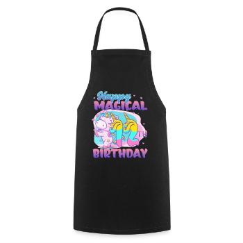 Happy Magical 12. Geburtstag Einhorn Pony - Kochschürze - Schwarz - Vorne - AI Model Male 185 dark (185cm)