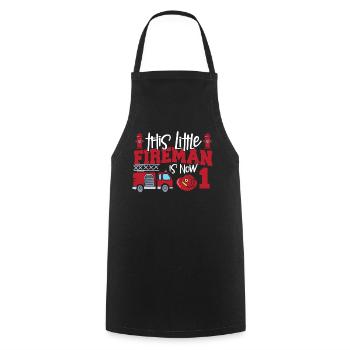This little firefighter is now 1, - Cooking Apron - black - Front - AI Model Male 185 dark (185cm)