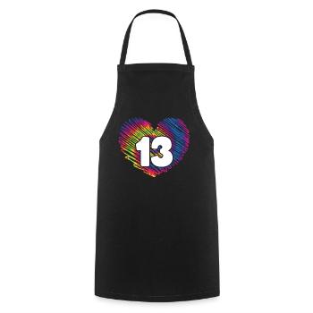 13th Birthday Heart Tie Dye | Tie Dye Themed - Cooking Apron - black - Front - AI Model Male 185 dark (185cm)