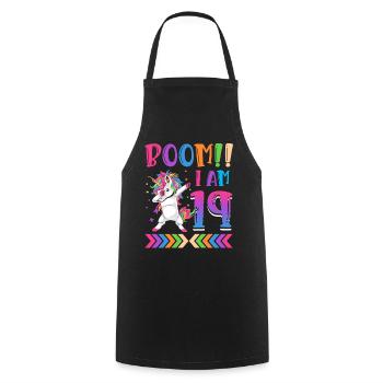 Boom!! Ich Bin 19, Buntes Lustiges Einhorn 19. - Cooking Apron - black - Front - AI Model Male 185 dark (185cm)