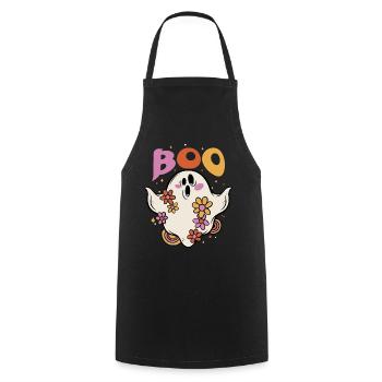 Boo Spooky Floral Flower-lover Ghost Halloween - Cooking Apron - black - Front - AI Model Male 185 dark (185cm)