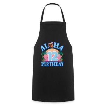 Aloha C’est mon 12ème anniversaire Noix de - Tablier de cuisine - noir - Devant - AI Model Male 185 dark (185cm)