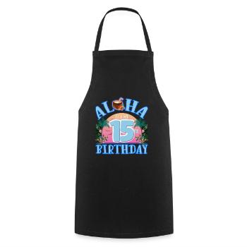 Aloha C’est ma noix de de 15e anniversaire - Tablier de cuisine - noir - Devant - AI Model Male 185 dark (185cm)