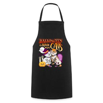 Halloween Is Better With Cats Spooky Kitty - Cooking Apron - black - Front - AI Model Male 185 dark (185cm)