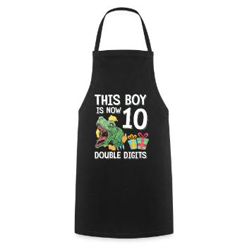 Boy Is Now 10 Double Digit Dino 10th Birthday - Cooking Apron - black - Front - AI Model Male 185 dark (185cm)