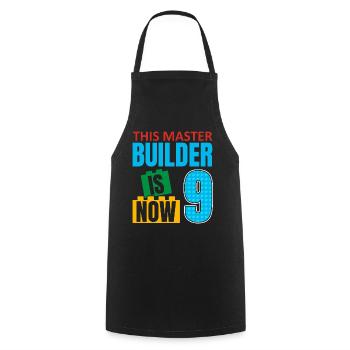 This builder is now 9, Toy Blocks 9. - Cooking Apron - black - Front - AI Model Male 185 dark (185cm)