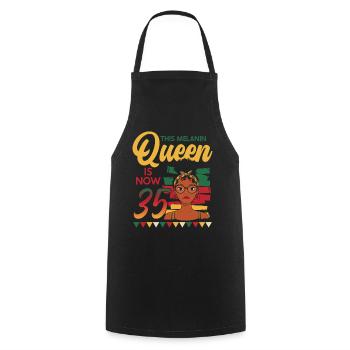 This melanin queen is now 35 years old, 35 - Cooking Apron - black - Front - AI Model Male 185 dark (185cm)