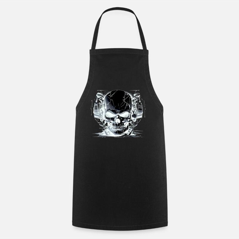 Skull with Headset - Black White - Cooking Apron - black