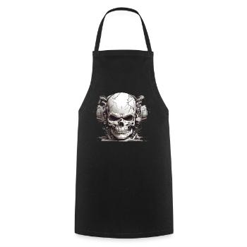 Crâne moderne avec casque en noir et blanc - Tablier de cuisine - noir - Devant - AI Model Male 185 dark (185cm)