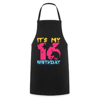 C’EST MON 16E ANNIVERSAIRE LICORNE 16E ANNIVERSAIRE - Tablier de cuisine - noir - Devant - AI Model Male 185 dark (185cm)