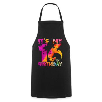 16E ANNIVERSAIRE LICORNE C’EST MON 16E ANNIVERSAIRE - Tablier de cuisine - noir - Devant - AI Model Male 185 dark (185cm)