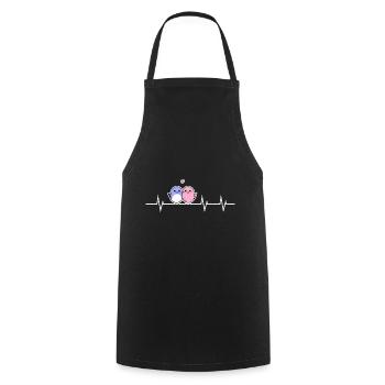 Two Cute Birds - Heart to Heart - Cooking Apron - black - Front - AI Model Male 185 dark (185cm)