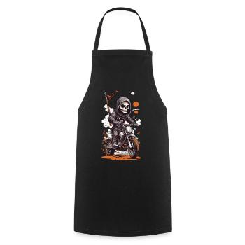 Motocross Skelet Biker Halloween Cartoon Design - Cooking Apron - black - Front - AI Model Male 185 dark (185cm)