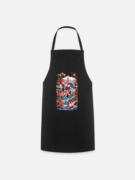 Majestic Koi Ukiyo-E Japan Style - Cooking Apron - black