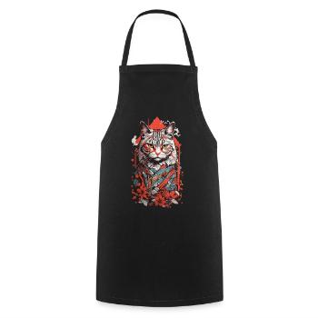Rétro chats couleur gravure sur bois impression Japon amoureux des chats - Tablier de cuisine - noir - Devant - AI Model Male 185 dark (185cm)