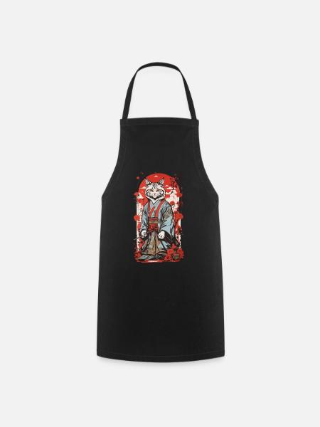Samurai Katze Japanische Ukiyo-E Katzen Kunst - Kochschürze - Schwarz