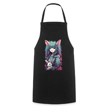 Gothic Kemonomimi Bunny Anime Streetwear - Cooking Apron - black - Front - AI Model Male 185 dark (185cm)