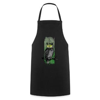 Enchanting Nocturne: Owl's Emerald Gaze - Cooking Apron - black - Front - AI Model Male 185 dark (185cm)