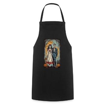Zombie jeunes mariés Halloween Vintage affiche - Tablier de cuisine - noir - Devant - AI Model Male 185 dark (185cm)