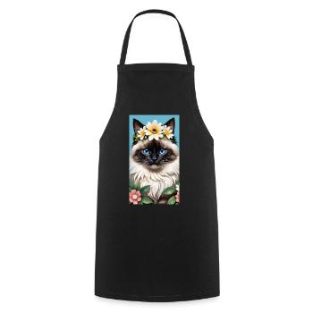 Natural beauty Burma Seal Point with floral wreath - Cooking Apron - black - Front - AI Model Male 185 dark (185cm)
