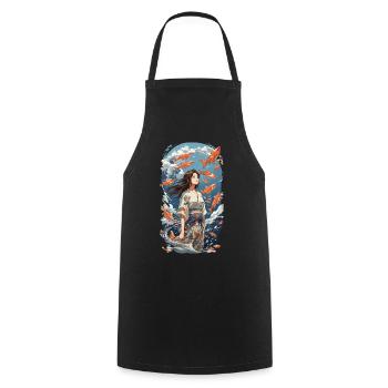 Japanische Ästhetik Kimono Koi Mädchen Design - Kochschürze - Schwarz - Vorne - AI Model Male 185 dark (185cm)