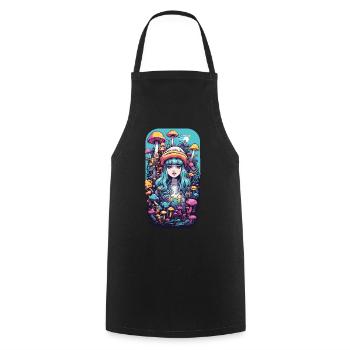 Festival Fantasy Psychedelic Goa Mushroom Girl - Cooking Apron - black - Front - AI Model Male 185 dark (185cm)