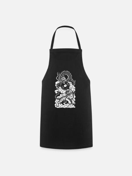 DJ Mix Shirt: Tiger & Drache in Musik Fusion - Kochschürze - Schwarz