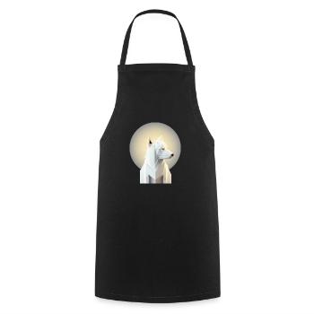 Weisser Schäferhund mit Mond Bauhaus Art - Kochschürze - Schwarz - Vorne - AI Model Male 185 dark (185cm)