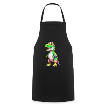 Rainbow T-Rex Dinosaur - Cooking Apron - black - Front - AI Model Male 185 dark (185cm)