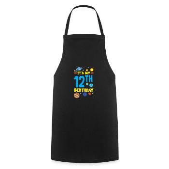 12th Birthday Boys Astronaut Birthday - Cooking Apron - black - Front - AI Model Male 185 dark (185cm)