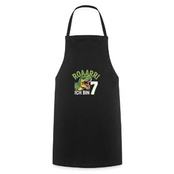 7th Birthday 7 Years Dino Dinosaur Fan - Cooking Apron - black - Front - AI Model Male 185 dark (185cm)
