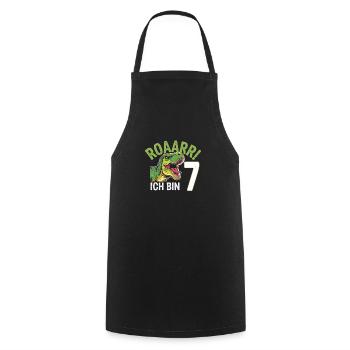 7th Birthday 7 Years Dino Dinosaur Fan - Cooking Apron - black - Front - AI Model Male 185 dark (185cm)