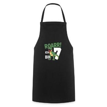 7th Birthday 7 Years Dino Dinosaur Fan - Cooking Apron - black - Front - AI Model Male 185 dark (185cm)