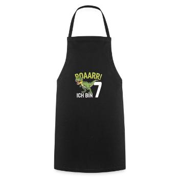 7th Birthday 7 Years Dino Dinosaur Fan - Cooking Apron - black - Front - AI Model Male 185 dark (185cm)